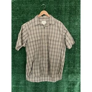 Cabela's Men's Olive Green Black Regular Fit Short Sleeve Button Down Shirt Sz L